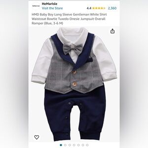 Baby Boy Long Sleeve Tuxedo Onesie Jumpsuit Overall Romper (Blue 3-6 M)
